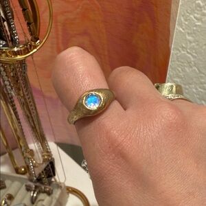 Yellow Bronze Moontstone Gypsy Ring Size 8